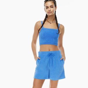 Aritzia Tna Horatio Towel Terry set boyfriend shorts blue top L/shorts M